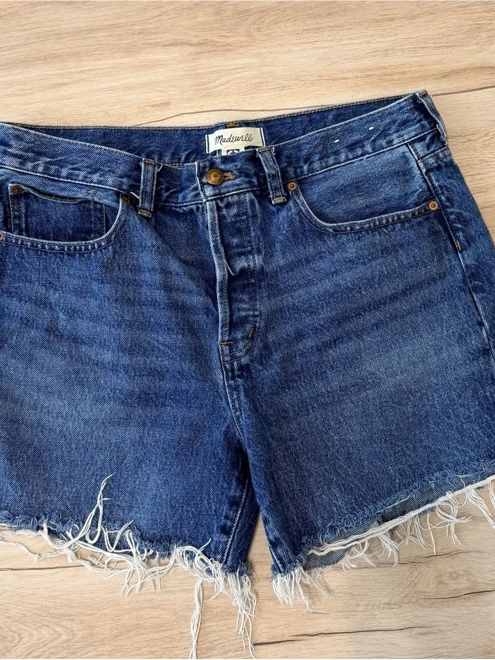 Madewell The Brynn Long Short Frayed Denim Shorts Size 28